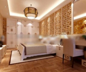 장면 중국 스타일 침실 인테리어 장면 3d 모델
