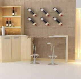 Mô hình nội thất quán bar gỗ trang nhã 3d