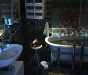 Modelo 3D do interior do banheiro de fantasia de cena