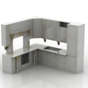 3D-Modell für den Innenraum einer weißen Schrankküche