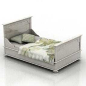 White Single Bed 3d model