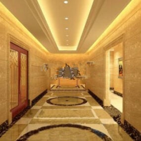 Modello 3d della scena del corridoio dell'hotel