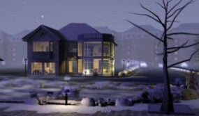 Escena de invierno de villa moderna modelo 3d