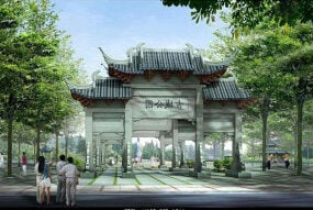 3d модель дверей стародавньої китайської архітектури