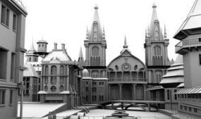 Européenne Castle Église Modèle 3D gratuit