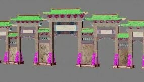 중국 고대 건축 문 무료 3d 모델