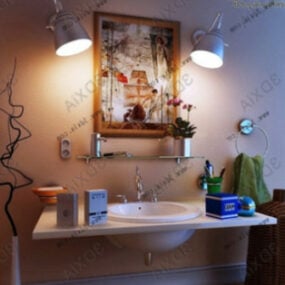 Scène intérieure de salle de bains avec évier pastoral modèle 3D