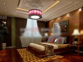 Escena interior de dormitorio chino modelo 3d