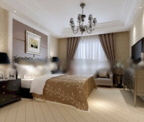 होटल डबल बेडरूम इंटीरियर सीन 3डी मॉडल