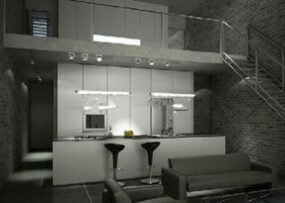 Modelo 3D de design moderno de cozinha doméstica