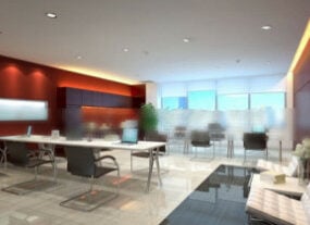 Escena interior de diseño de oficina corporativa modelo 3d