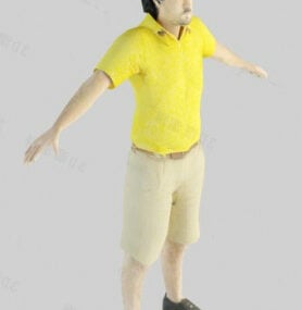 เสื้อยืดกางเกงขาสั้นสีเหลืองตัวละครชายโมเดล 3 มิติ