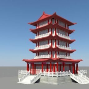 معبد صيني قديم نموذج ثلاثي الأبعاد