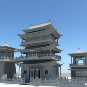 Model 3d Istana Cina Kuno
