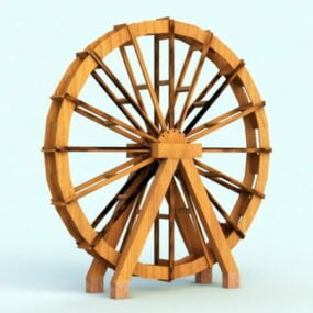 Mô hình 3d bánh xe nước gỗ cũ