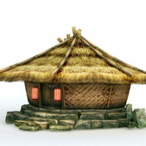 Tradycyjny model chaty na trawie 3D