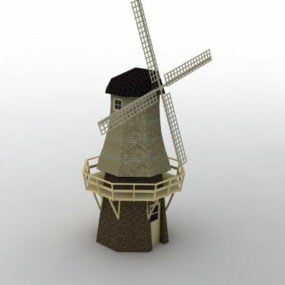 3D model budovy dřevěného větrného mlýna