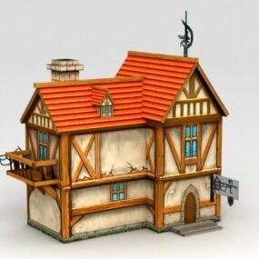 نموذج منزل مدينة العصور الوسطى ثلاثي الأبعاد