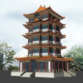 प्राचीन चीनी पगोडा दृश्य 3डी मॉडल