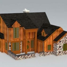 Modelo 3d de casa de madeira antiga
