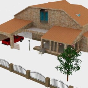 نموذج منزل من الطوب الأحمر ثلاثي الأبعاد