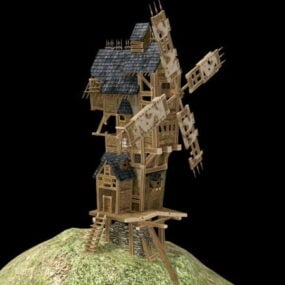 3D model středověkého větrného mlýna