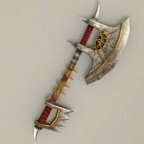 Mô hình vũ khí rìu sắt rèn thời trung cổ 3d
