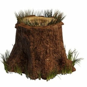 نموذج جذع شجرة مع العشب ثلاثي الأبعاد