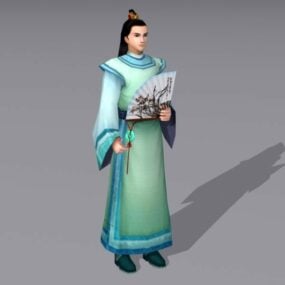 Modello 3d del giovane studioso maschio cinese antico