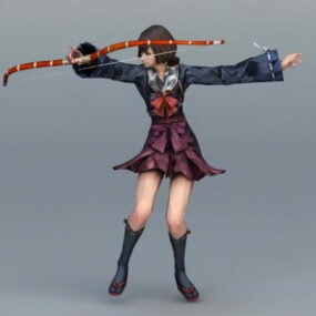 Model 3D kobiety-samuraja łucznika