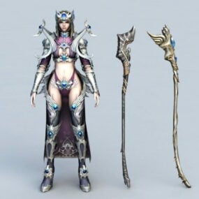 Warrior Girl Mage with Staffs 3d-malli