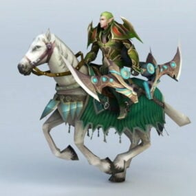 3д модель мужчины-эльфа-воина верхом на лошади