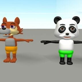Cartoon Panda And Wolf 3d model