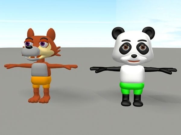 Dibujos animados panda y lobo
