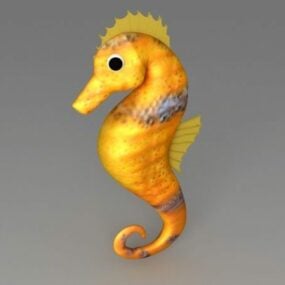 דגם תלת מימדי מצויר של סוס ים תת ימי צהוב