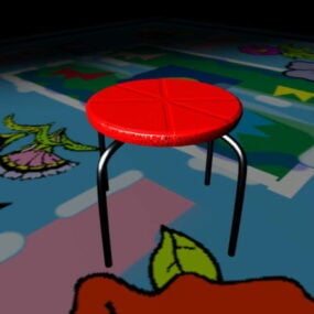 Red Round Stool 3d model