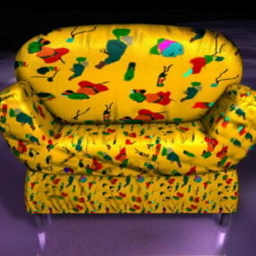 Modelo 3d de cadeira de sofá amarelo