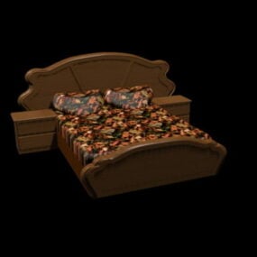 3д модель деревянной кровати и тумбочки в деревенском стиле