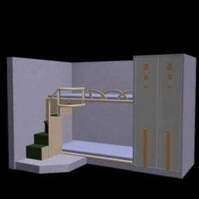 Katil 3 tingkat dengan model XNUMXd Tangga