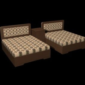 酒店两张单人床3d模型