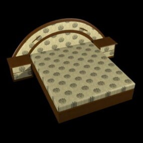 नाइटस्टैंड के साथ किंग साइज़ लकड़ी का बिस्तर 3डी मॉडल