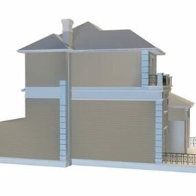 Edificio de villa simple con árbol modelo 3d