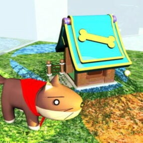 Cartoon Dog And Kennel 3d model