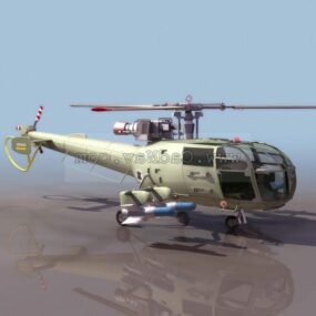 3д модель армейского вертолета Alouette II