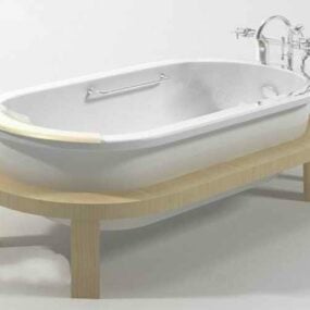 Modelo 3D de banheira com pedestal de madeira