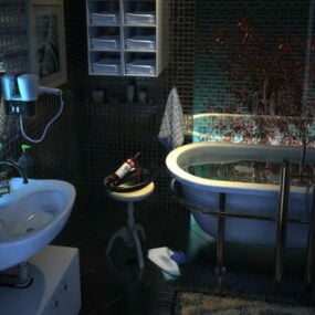 Thiết kế phòng tắm nhỏ có bồn tắm mô hình 3d