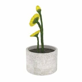 مدل گل زرد گلدانی سه بعدی