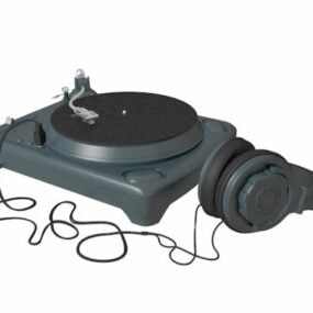 Vintage πικάπ με ακουστικά τρισδιάστατο μοντέλο