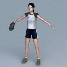 Modelo 3D de garota asiática de beisebol