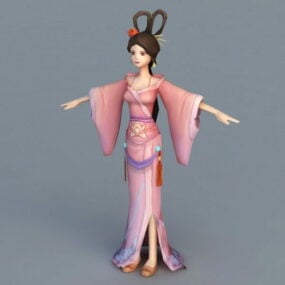 3d-модель дівчини з традиційним китайським живописом
